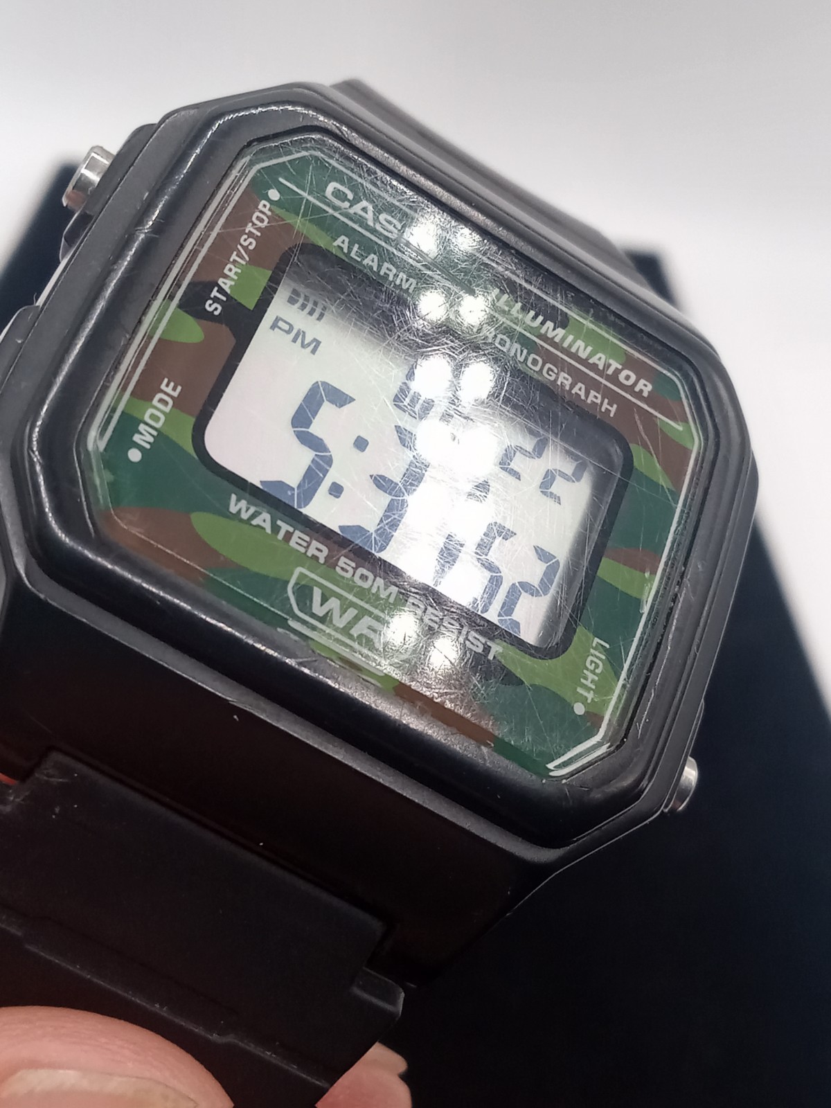 Casio Mens Watch 38mm Digital Green Camo Dial Black Resin 3454 W-217H
