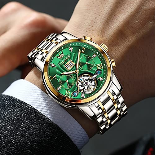 Men Automatic Watch Skeleton 5 Hands Mechanical Classic Luxury Multi Green