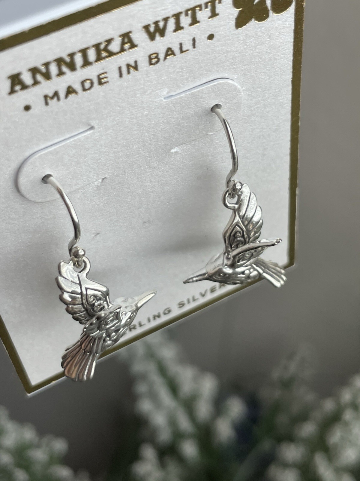 ANNIKA WITT .925 STERLING SILVER HUMMINGBIRD DROP EARRINGS 1,2” BALI