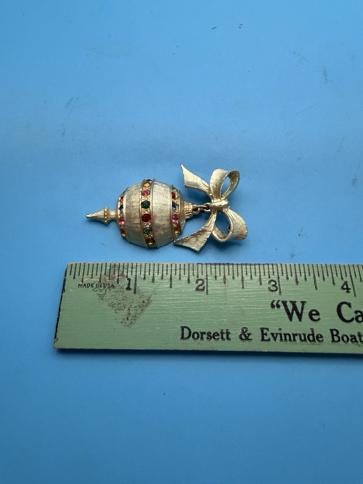 Vintage Rhinestone Christmas Ornament Dangle Brooch Silver Tone Holiday Pin