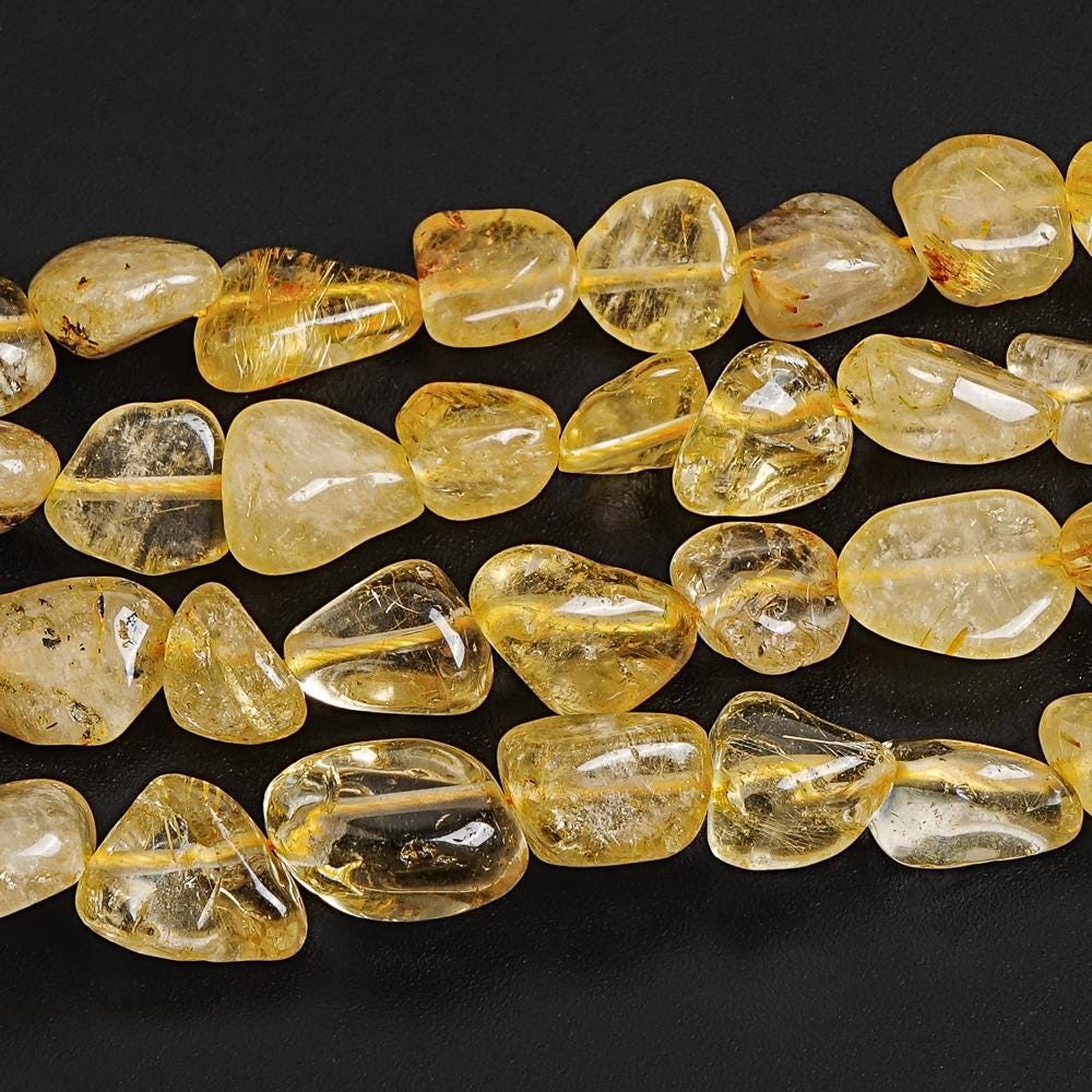 9x8MM Titanium Golden Rutile Quartz Pebble Chips Grade A Natural Loose Beads