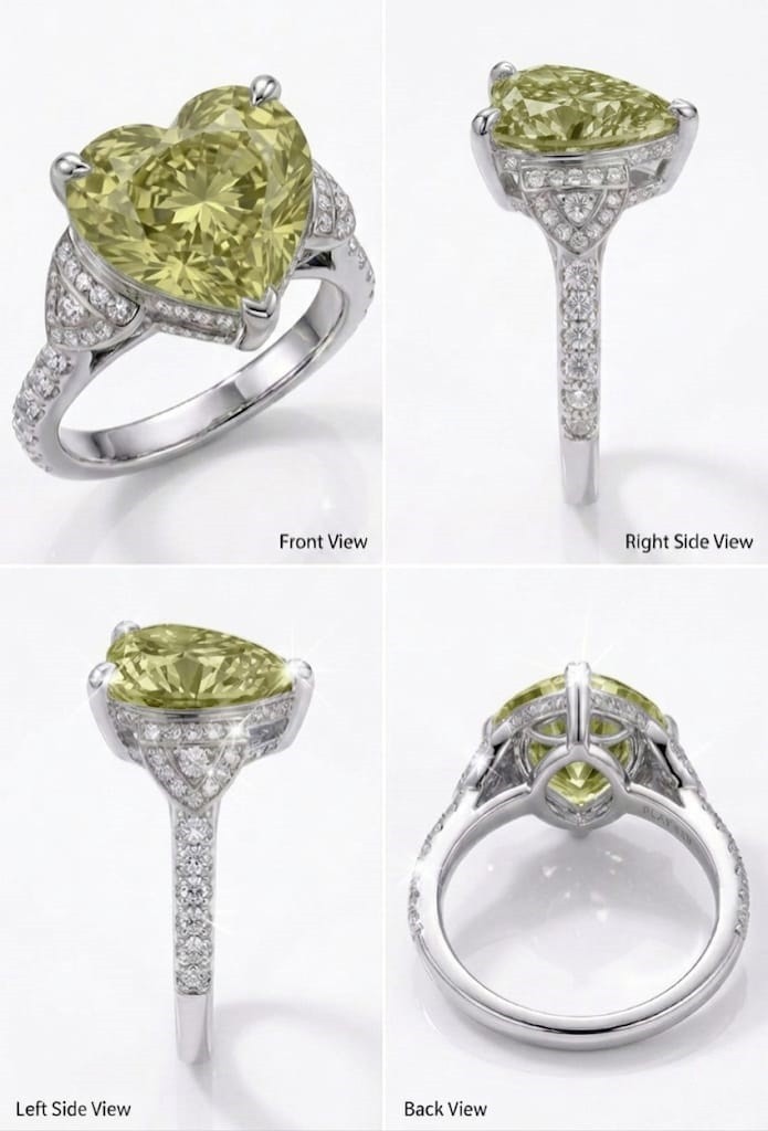 8.00 Ct Certified Heart Shape Yellowish Green Natural Diamond Engagement Ring