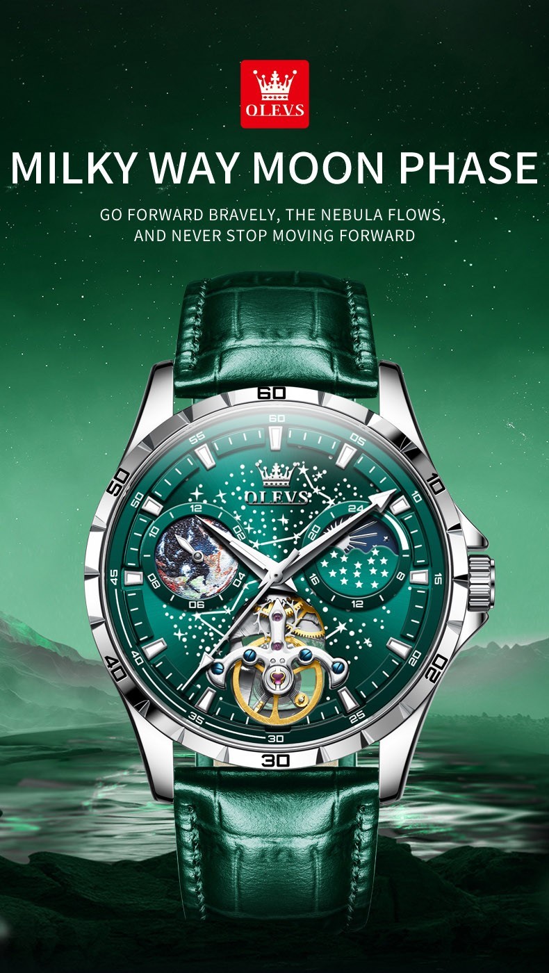OLEVS 6689 Fashion Multi-functiom Starry Sky Gents Business Mechanical Watch