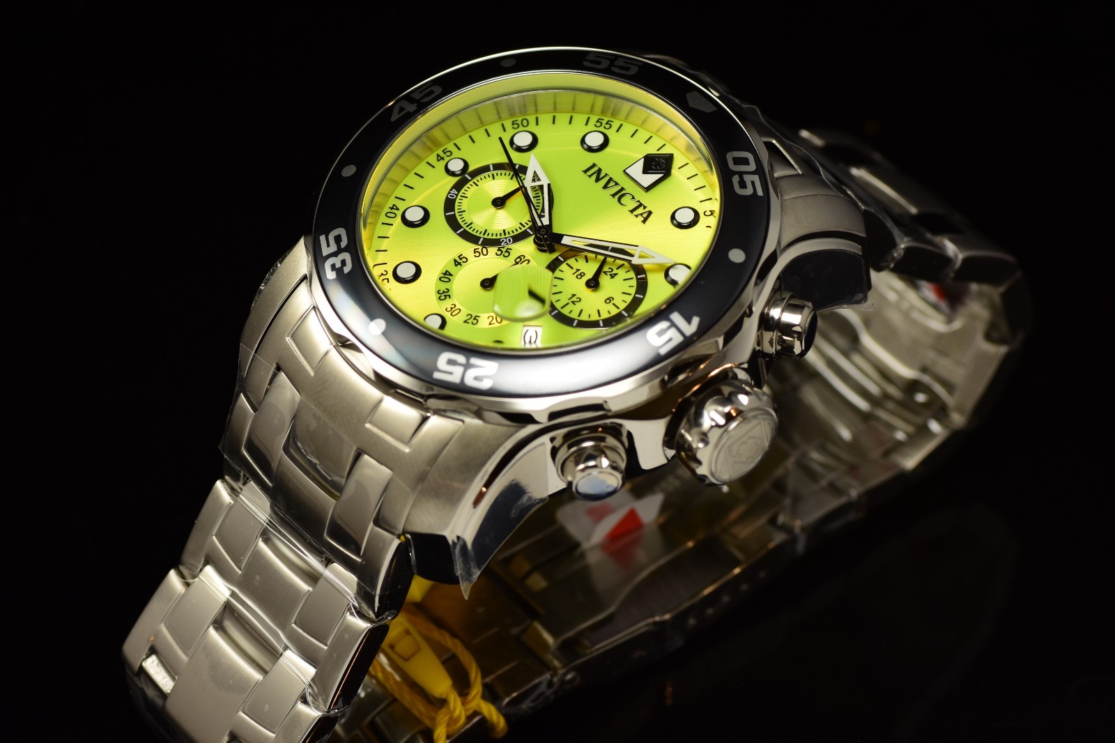 NEW Invicta Men’s 48mm Pro Diver SCUBA Chronograph YELLOW DIAL Silver Tone Watch