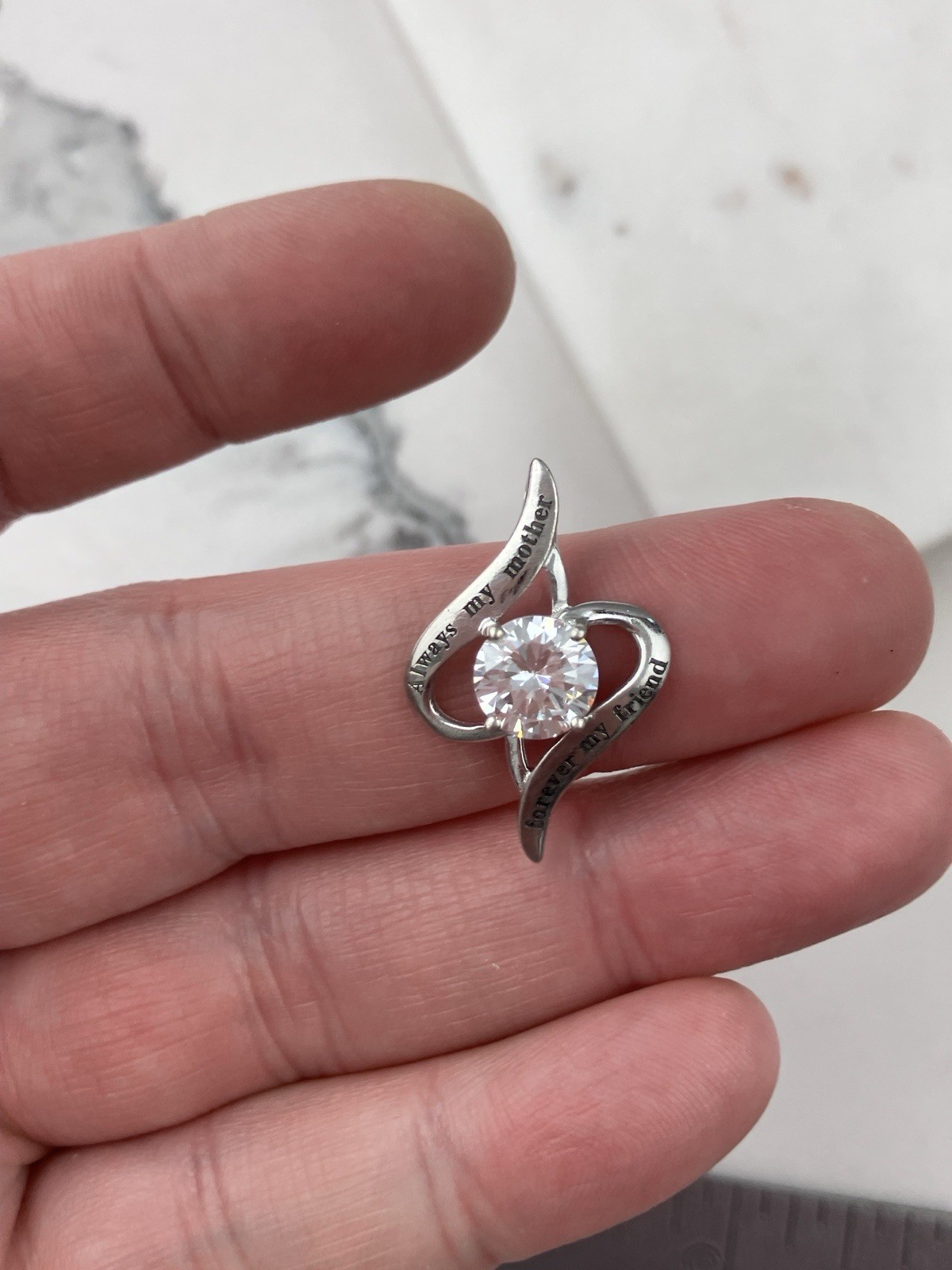 925 Sterling Silver Always My Mother Forever My Friend C Z Slide Pendant