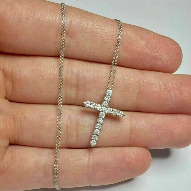 1Ct Round Lab-Created Diamond Wedding Women’ Cross Pendant 14K White Gold Plated