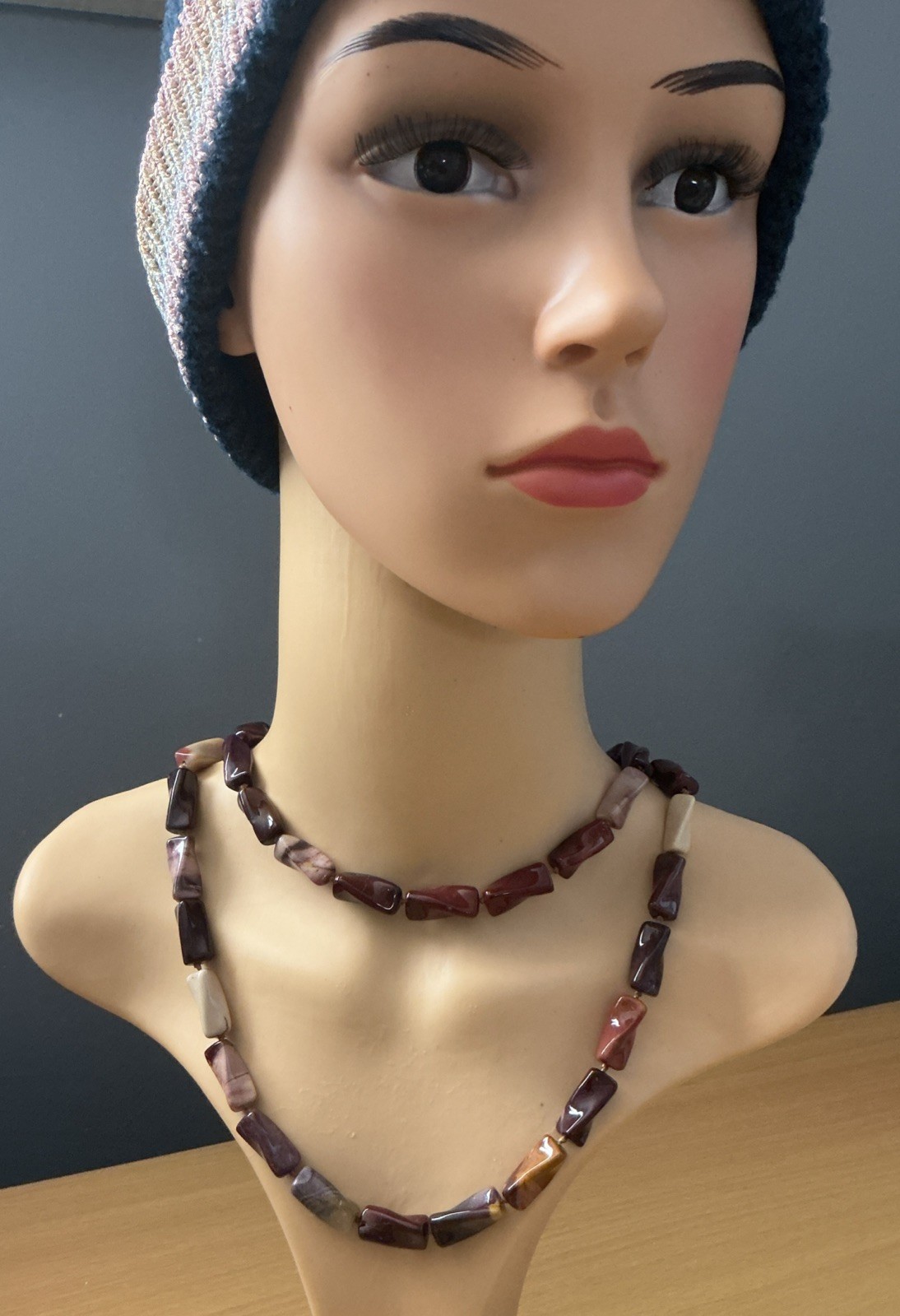925 Silver Statement Modernist Agate Necklace 92 Cm Long / Stunning/ Signed