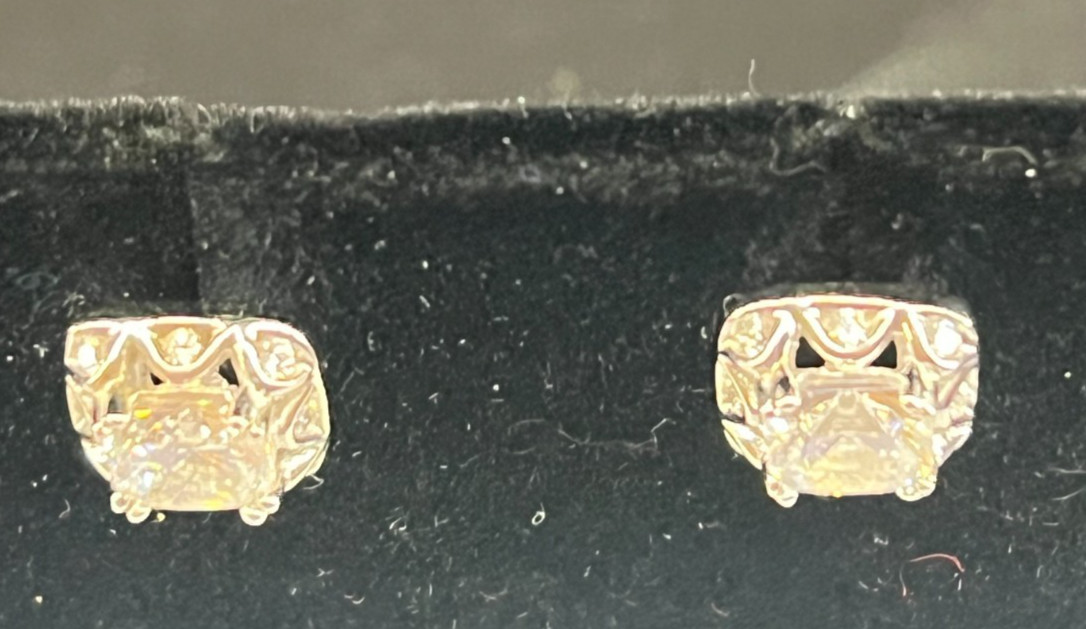 Tacori Sterling Silver Cushion Cut CZ Stud Earrings 10mm Long & Wide 3.2 grams