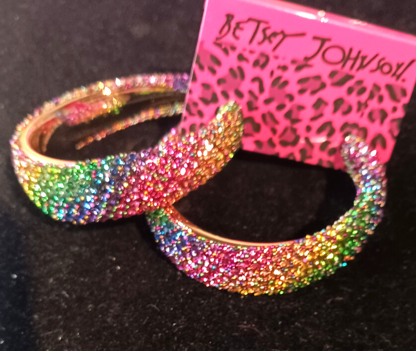 Big Exciting RAINBOW Ombre HOOP Colorful Betsey Johnson Earrings