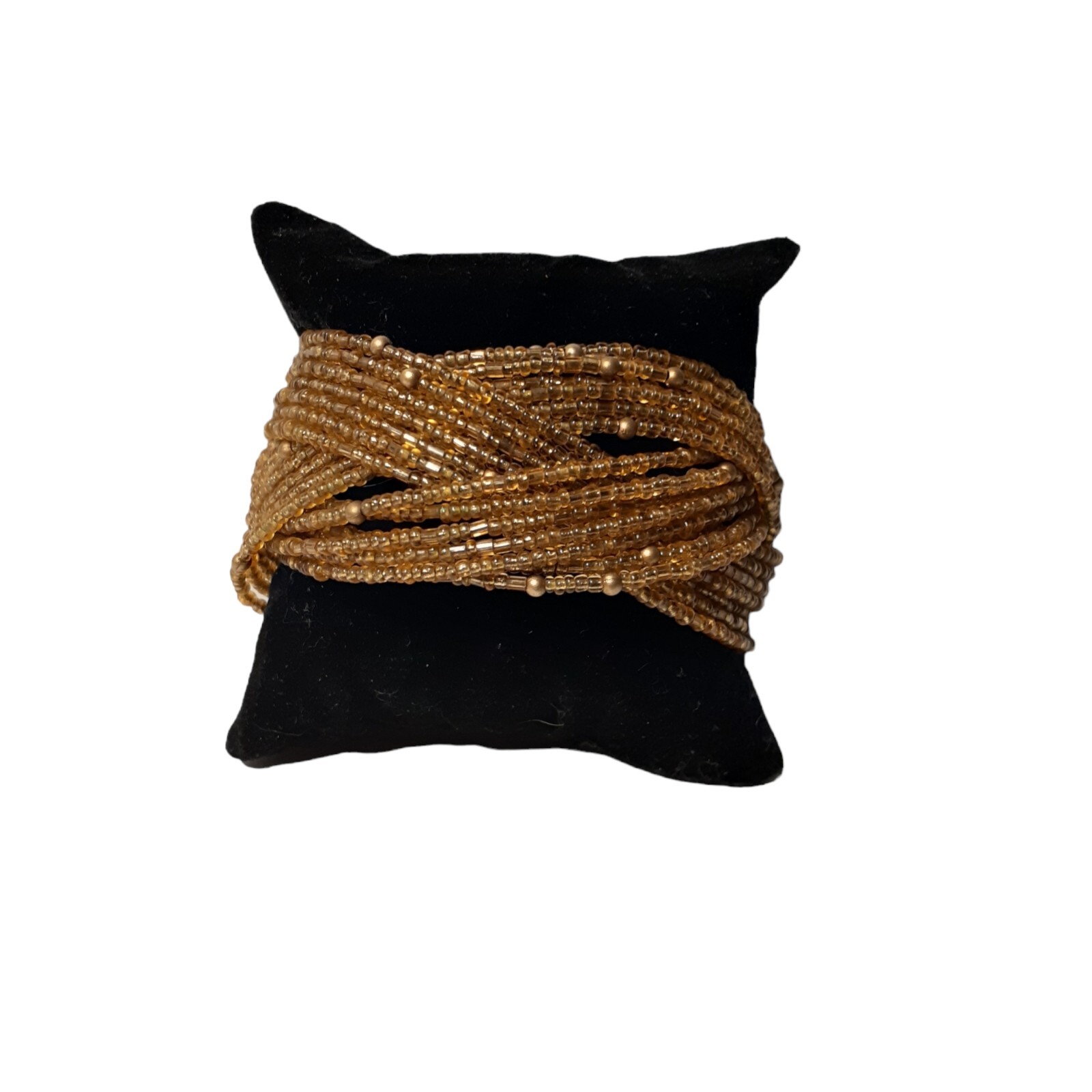 Memory Wire Wrap Bracelet Beaded Braided Gold Tone Sparkly Glass Seed Beads