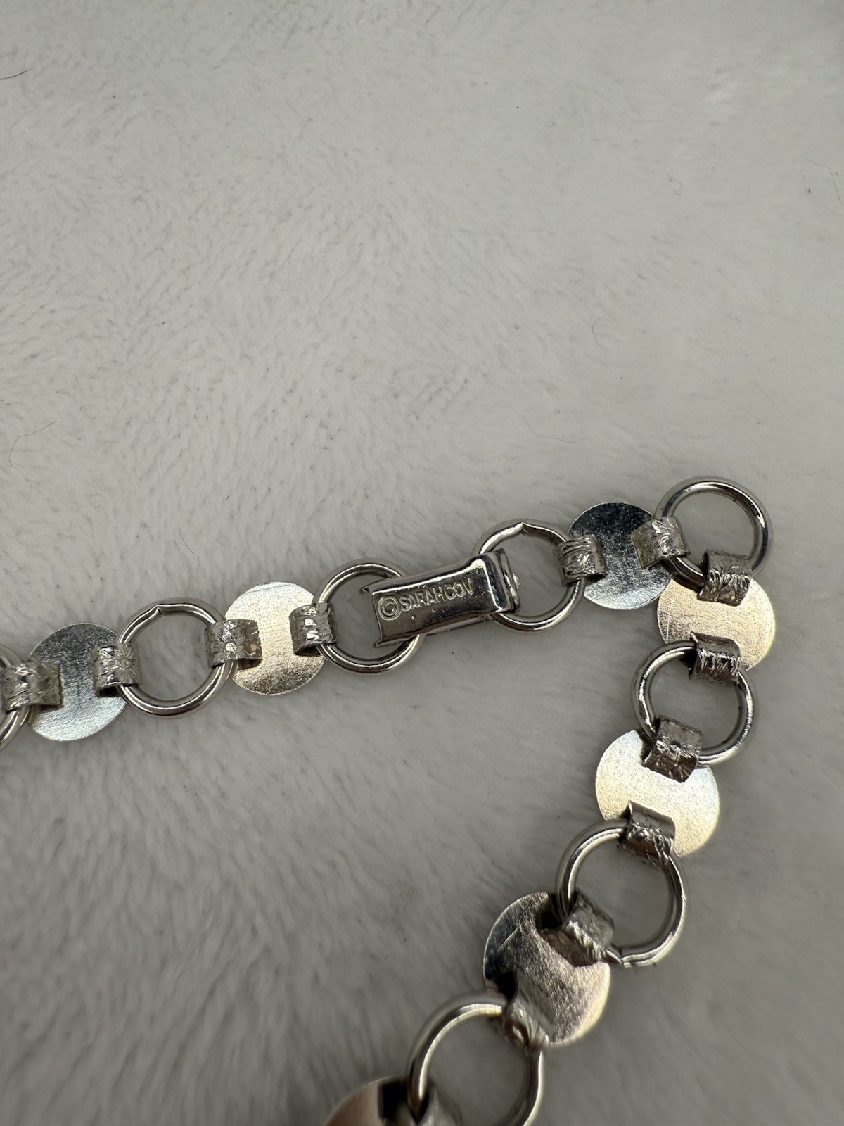 Vintage Sarah Coventry Signed Silver Tone Textured Disc Link Chain Necklace