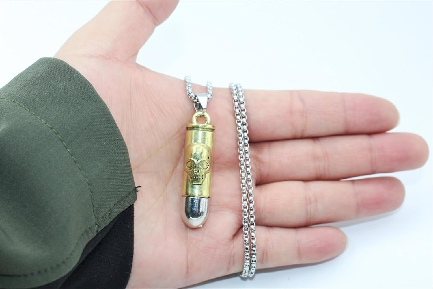 Men’S Alloy Pendant Vintage Imitation Bullet Necklace, Stainless Steel Chain 24