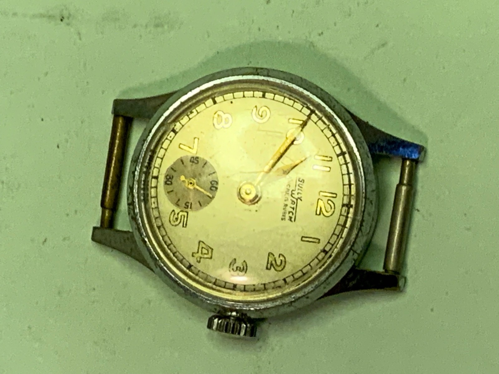 sully watch swiss made fond acier inoxydable 0669 ANCRE 15 RUBIS & baby handRARE