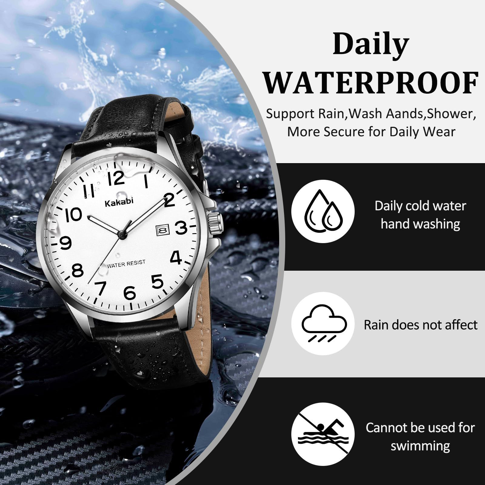Kakabi Watch for Men, Fashion Minimalist Wrist Waterproof 03-BlackWhite