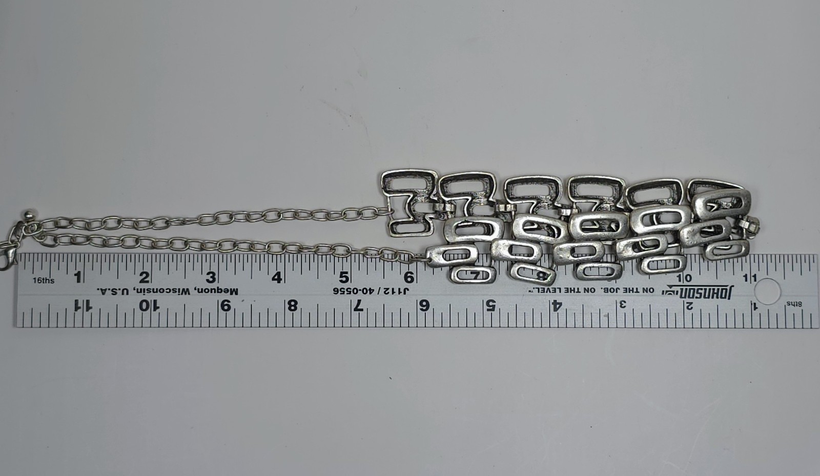 Geometric Statement Silver Tone Necklace Brutalist Mid Century Modern Style