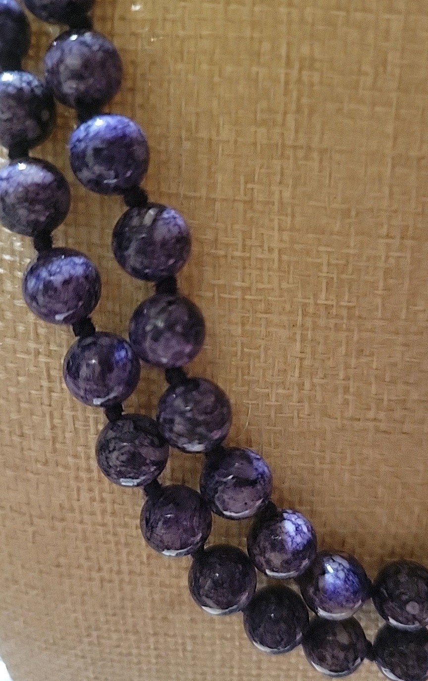 Charoite Beaded Stone Purple Swirled Pattern Necklace 30in Has No Closure