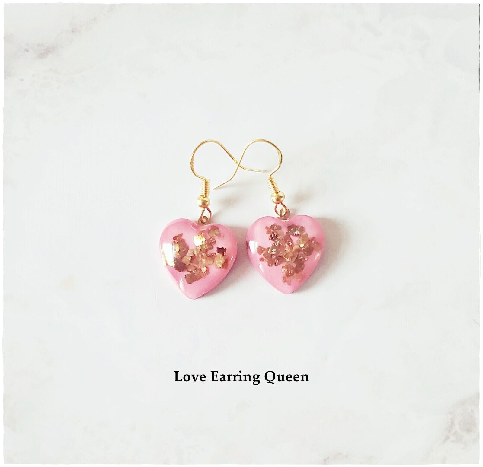 Small Heart Dangle 22 KT Gold Leaf, Women Girl Children Earrings