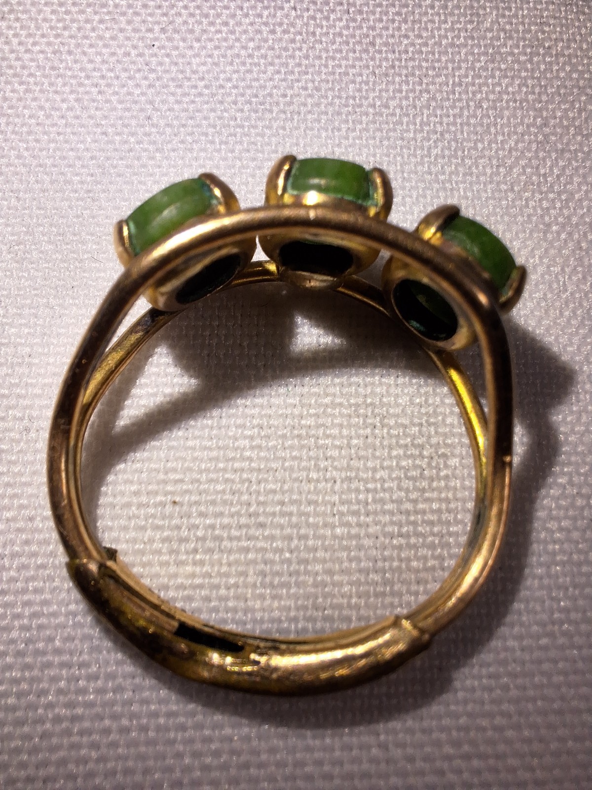 Signed 12k Gold Filled Burt Cassell Oval Jade 3 Stone Split Shank Ring Sz 8