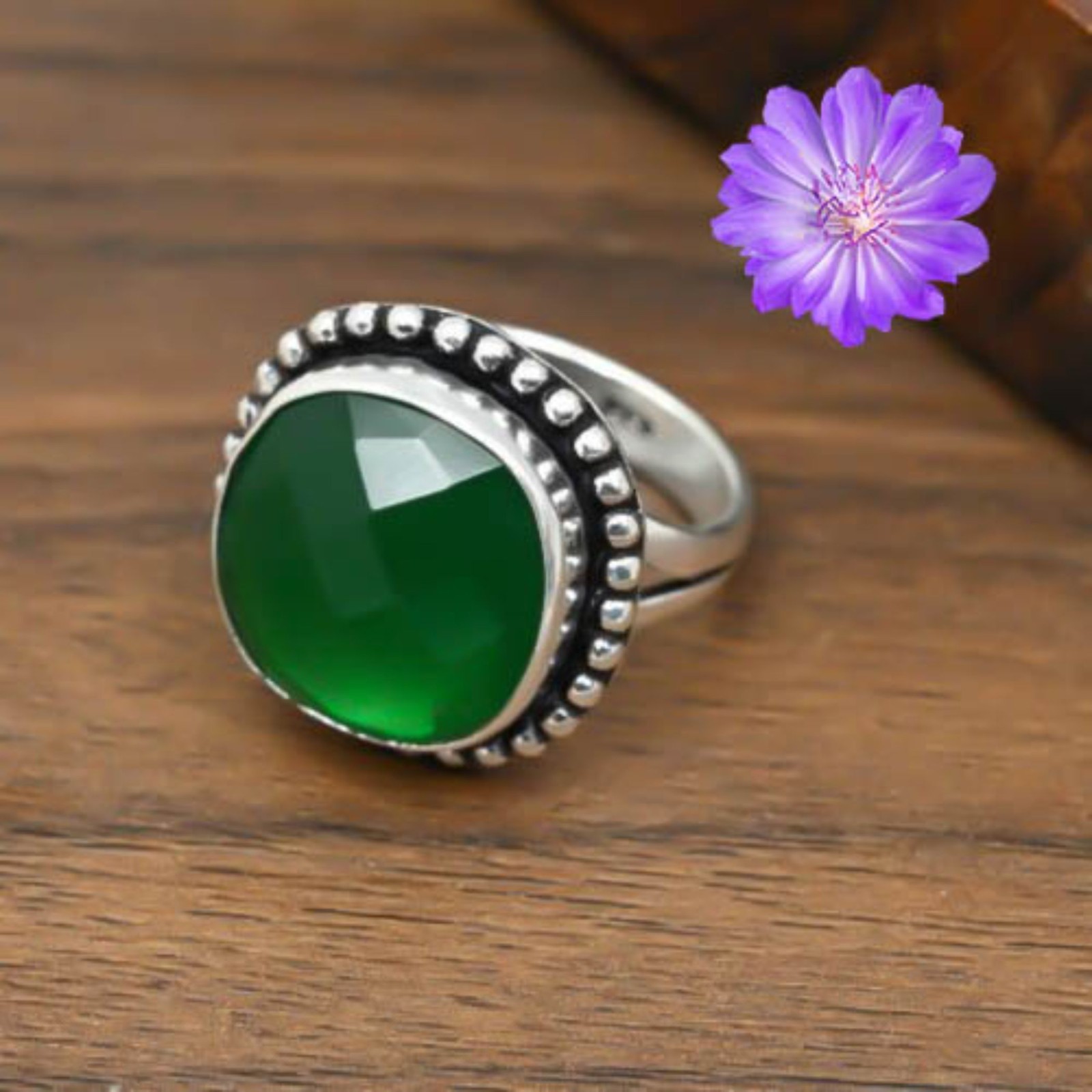 Green Onyx Gemstone 925 Sterling Silver Handmade Jewelry Ring Gift For Her