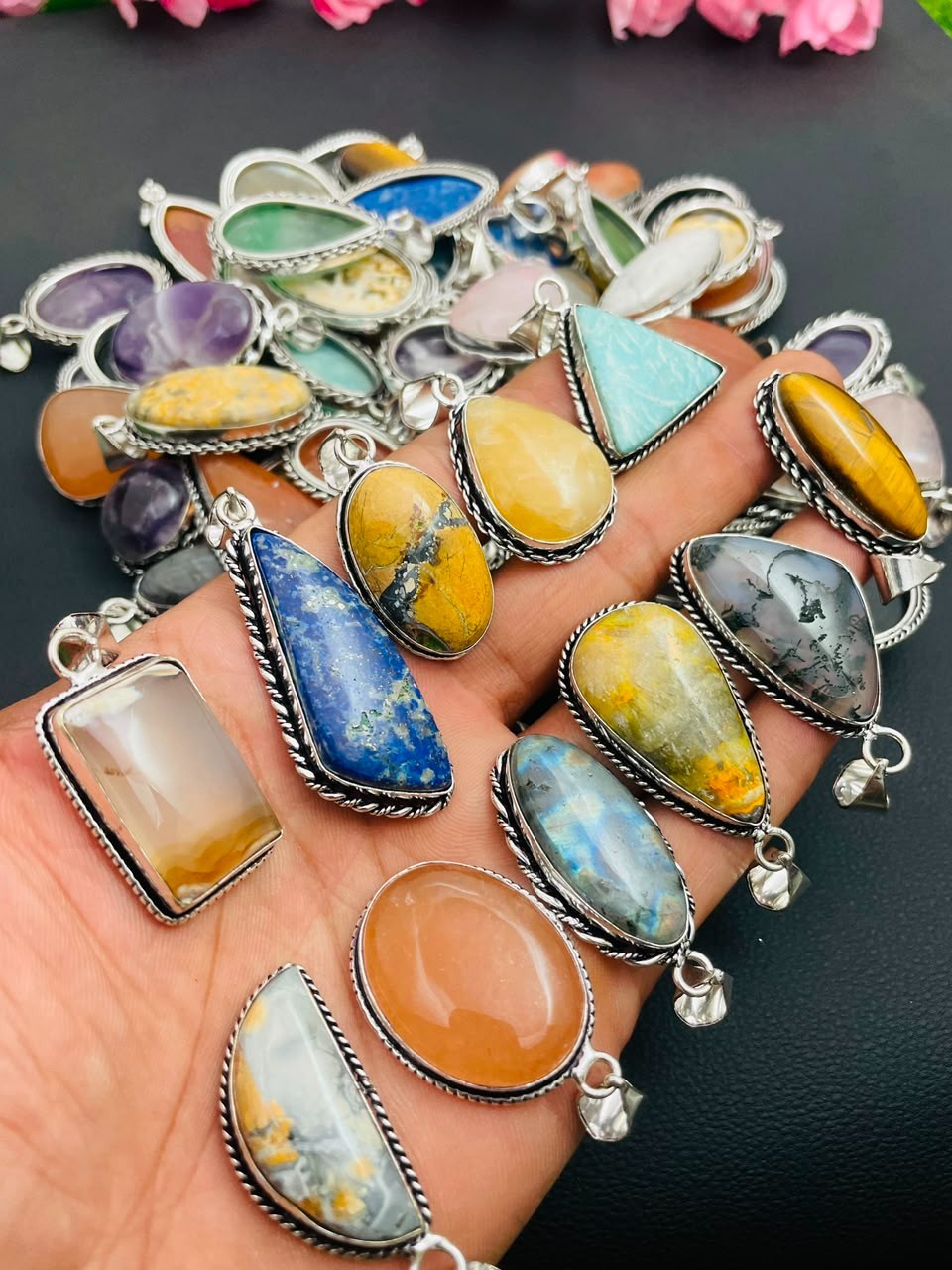 Amazonite & Mix Gemstone Lot/ 925 Silver Plated Wholesale Pendant Lot Jewelry~