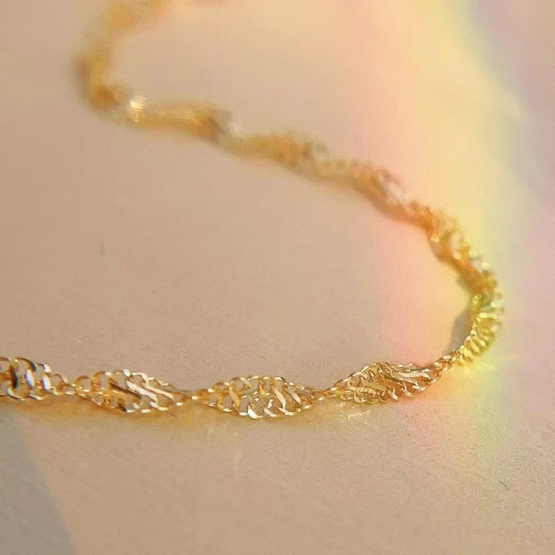 Thin 18K AU750 Solid Gold Water Wave Link Chain Necklace 18 inches
