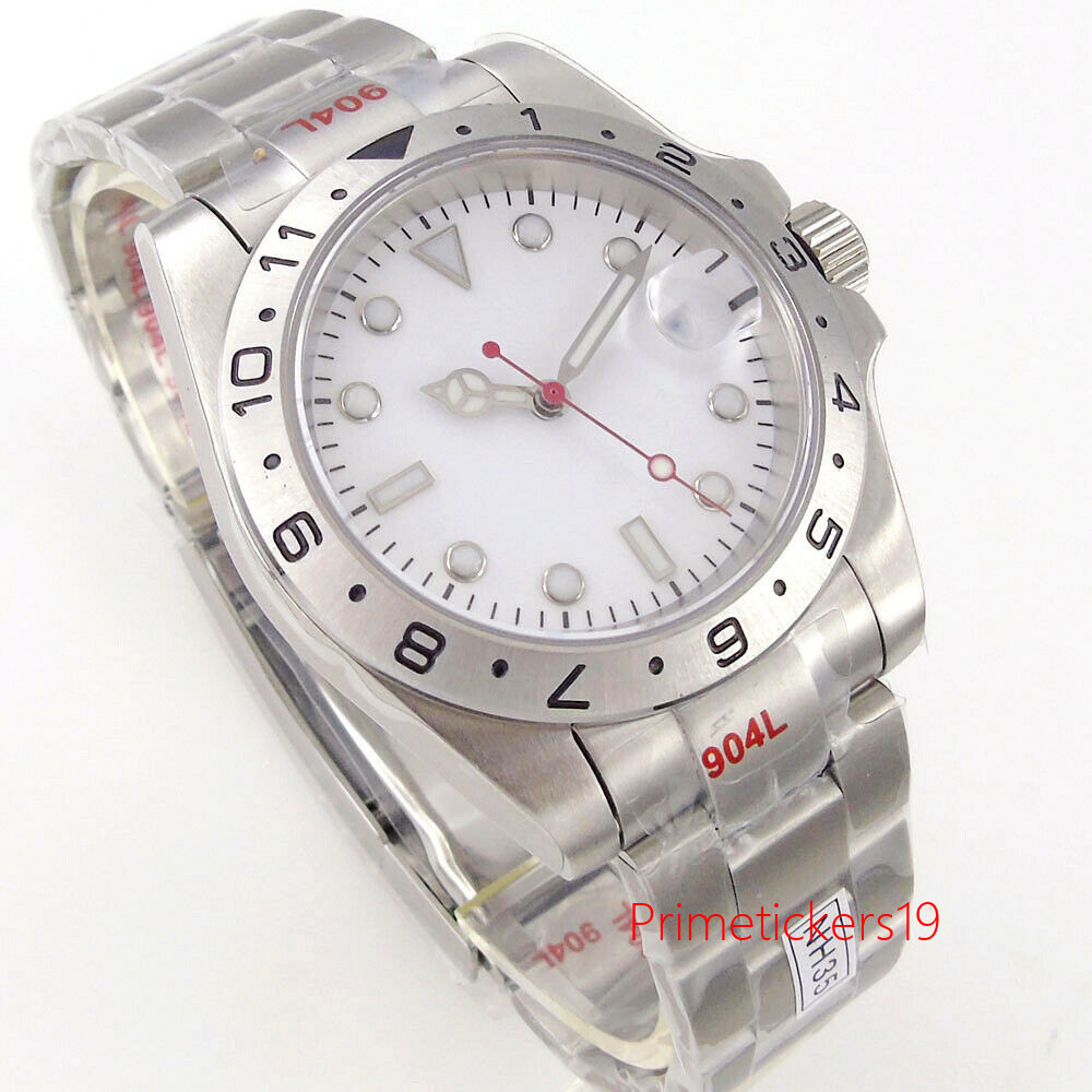 39mm Automatic Men’s Watch White Sterile Dial Sapphire Fixed Bezel NH35 PT5000