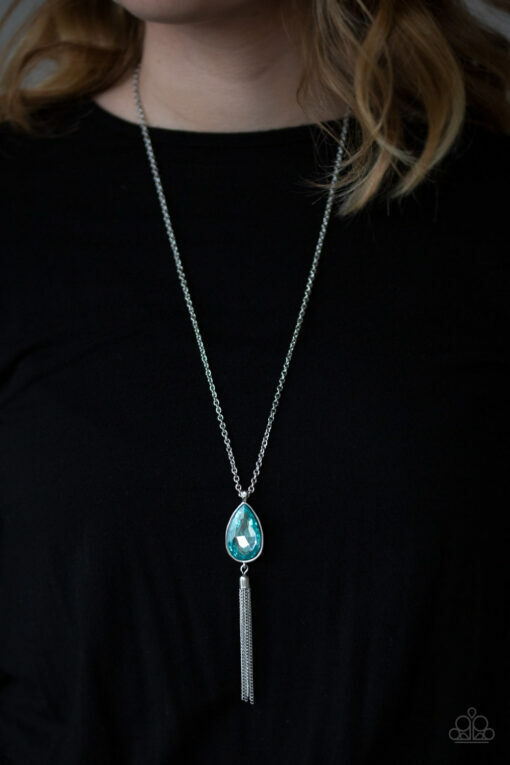 Paparazzi Necklace- Elite Shine- Light Ice Blue- Teardrop Rhinestone