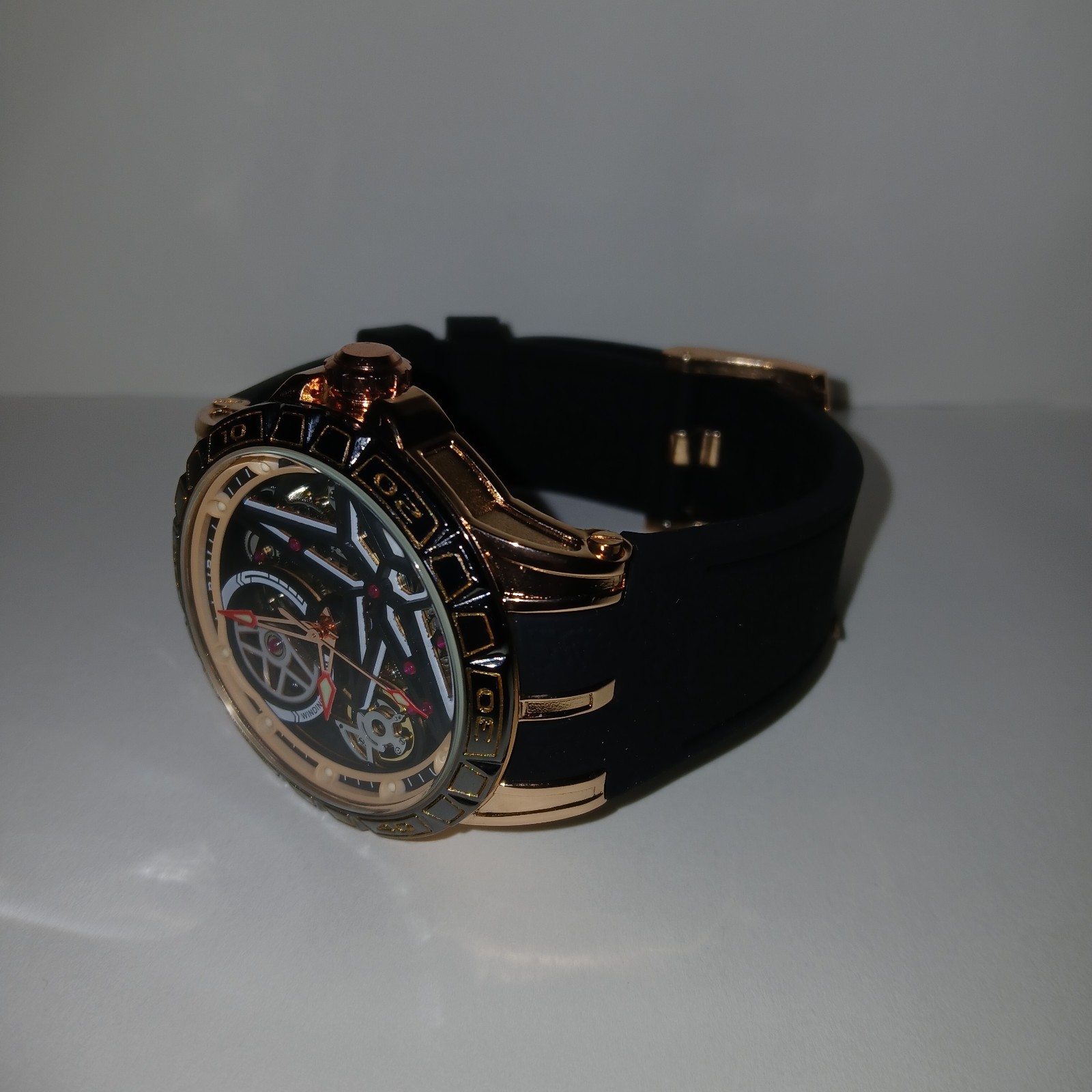​BiBi Automatic Skeleton Watch Men Rose Gold Star Dial Mechanical Rubber Strap