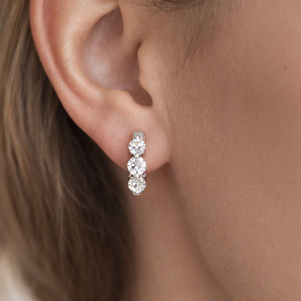 1.45 Carat Round Cut Moissanite Stone Hoop Earring in Sterling Silver for Women