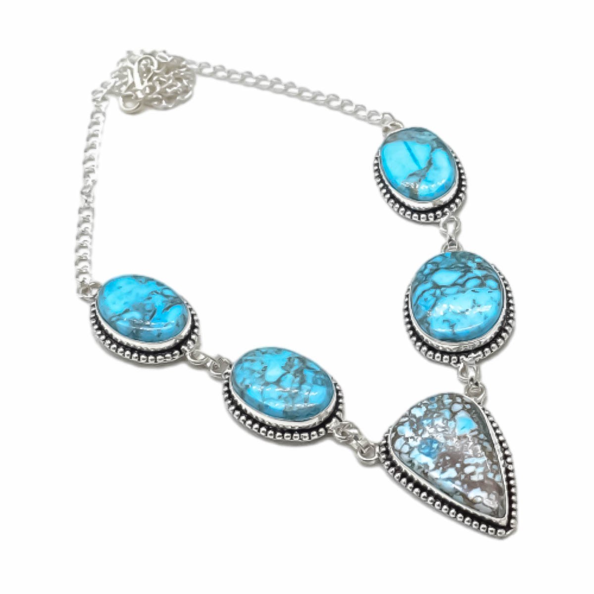 Natural Turquoise Gemstone Necklace 925 Sterling Silver Jewelry S-18″ Women Gift