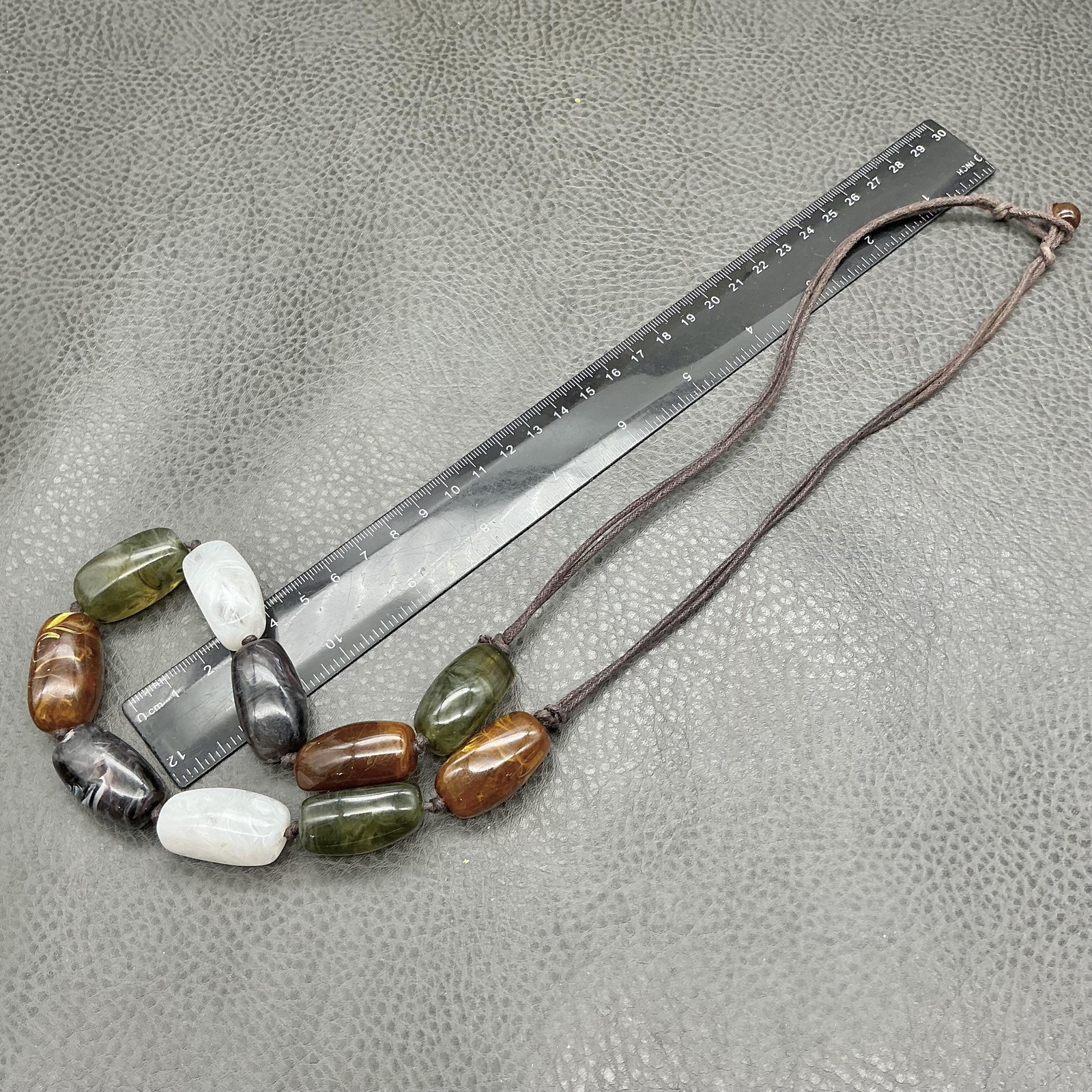 Necklace Chunky Faux Agate Gemstone Bead Brown Green White Black Womens Fashion