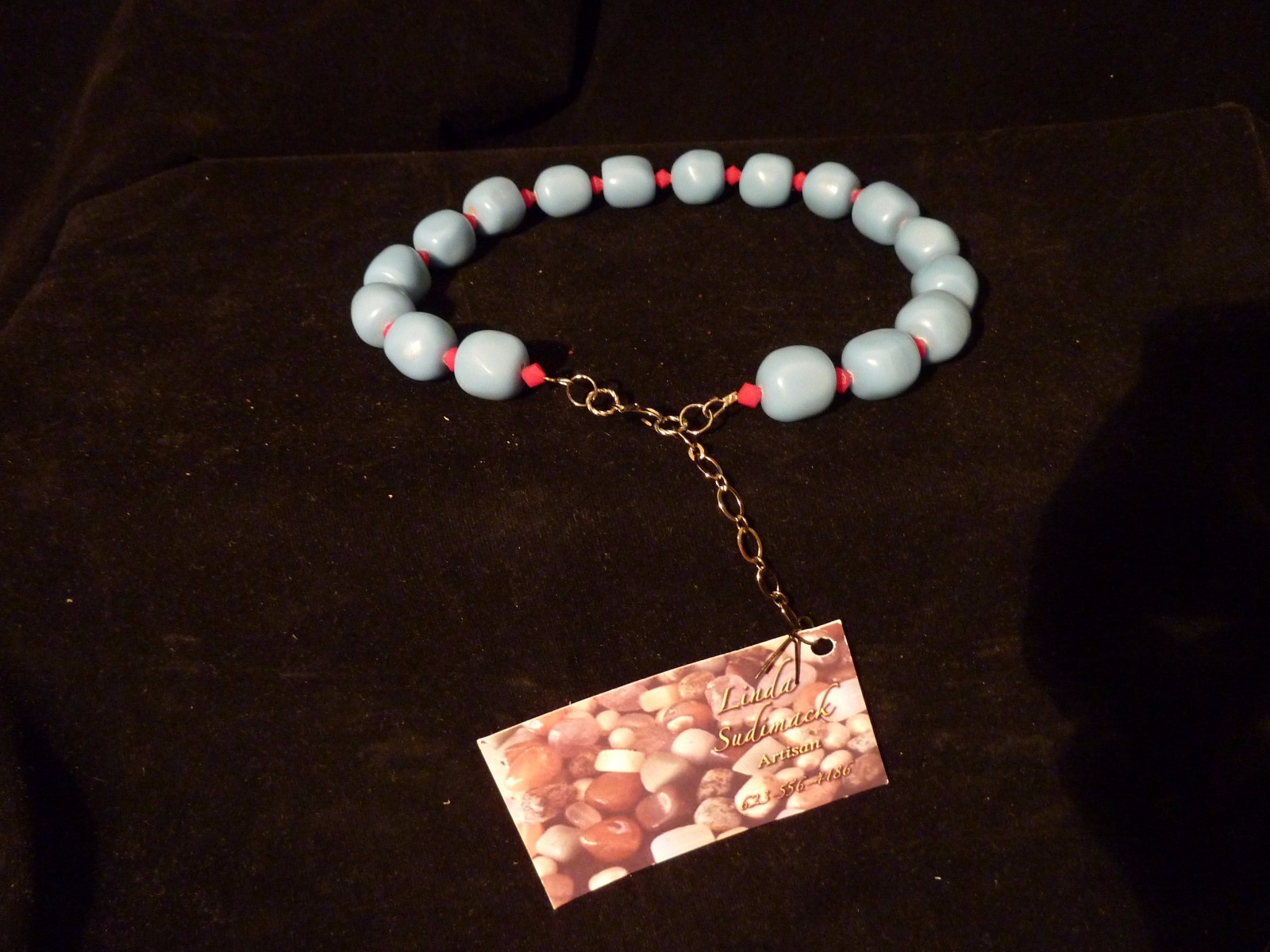 16″ Resin Beads w/ Swarovski Crystal Bead Base Metal Sterling by Linda Sudimack