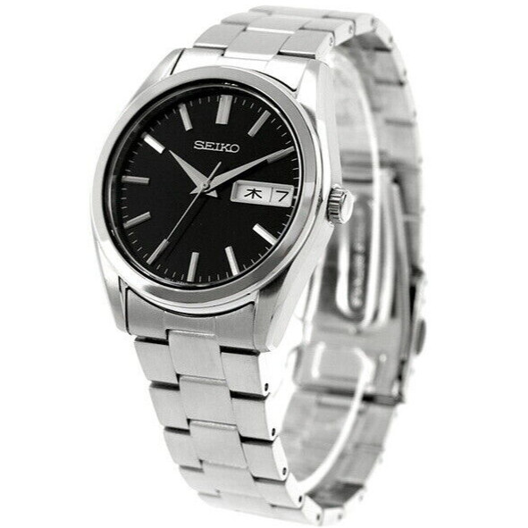 SEIKO SELECTION SBTH011 Stainless Steel Day Date Quartz Watch Black Dial 37.4mm