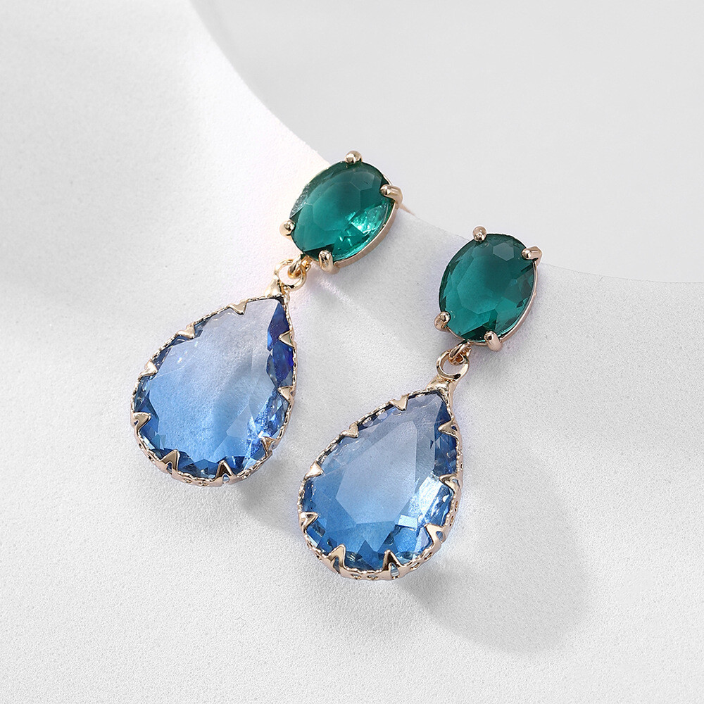 New Waterdrop Shape Blue White Mix Be Color Tourmaline Gems Women Dangle Earring