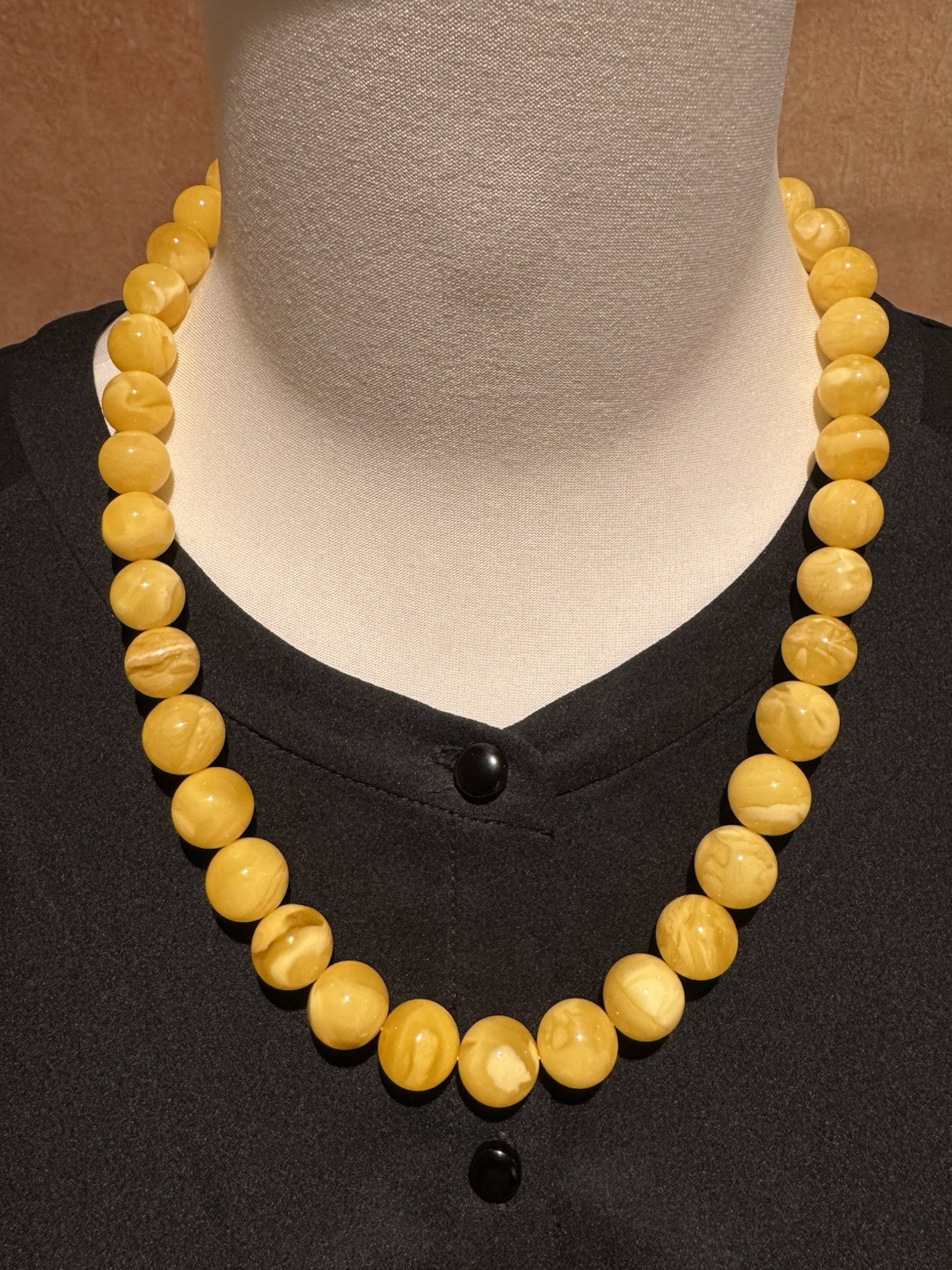 Natural Baltic Amber Butterscotch Necklace Round Beads Creamy61g59cm 14.9-13.2mm
