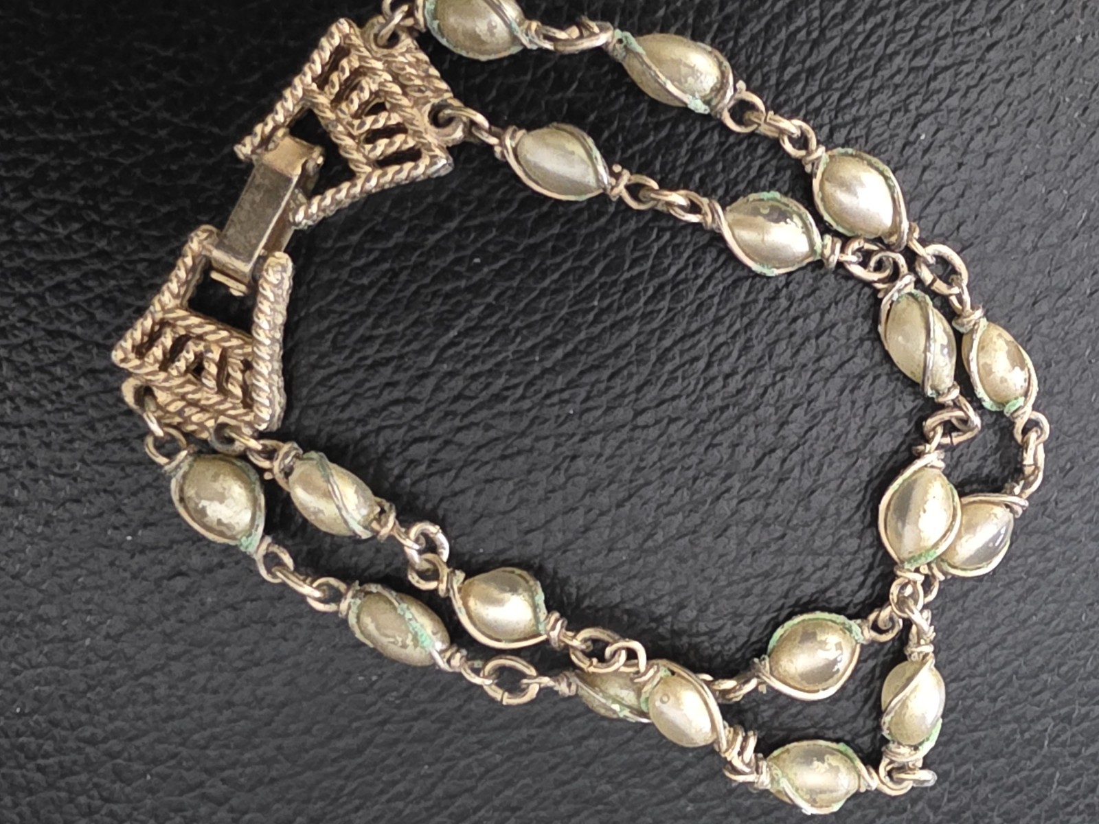 Vintage two-strand link bracelet, mid-20th century (1950s–1960s) 6″ length