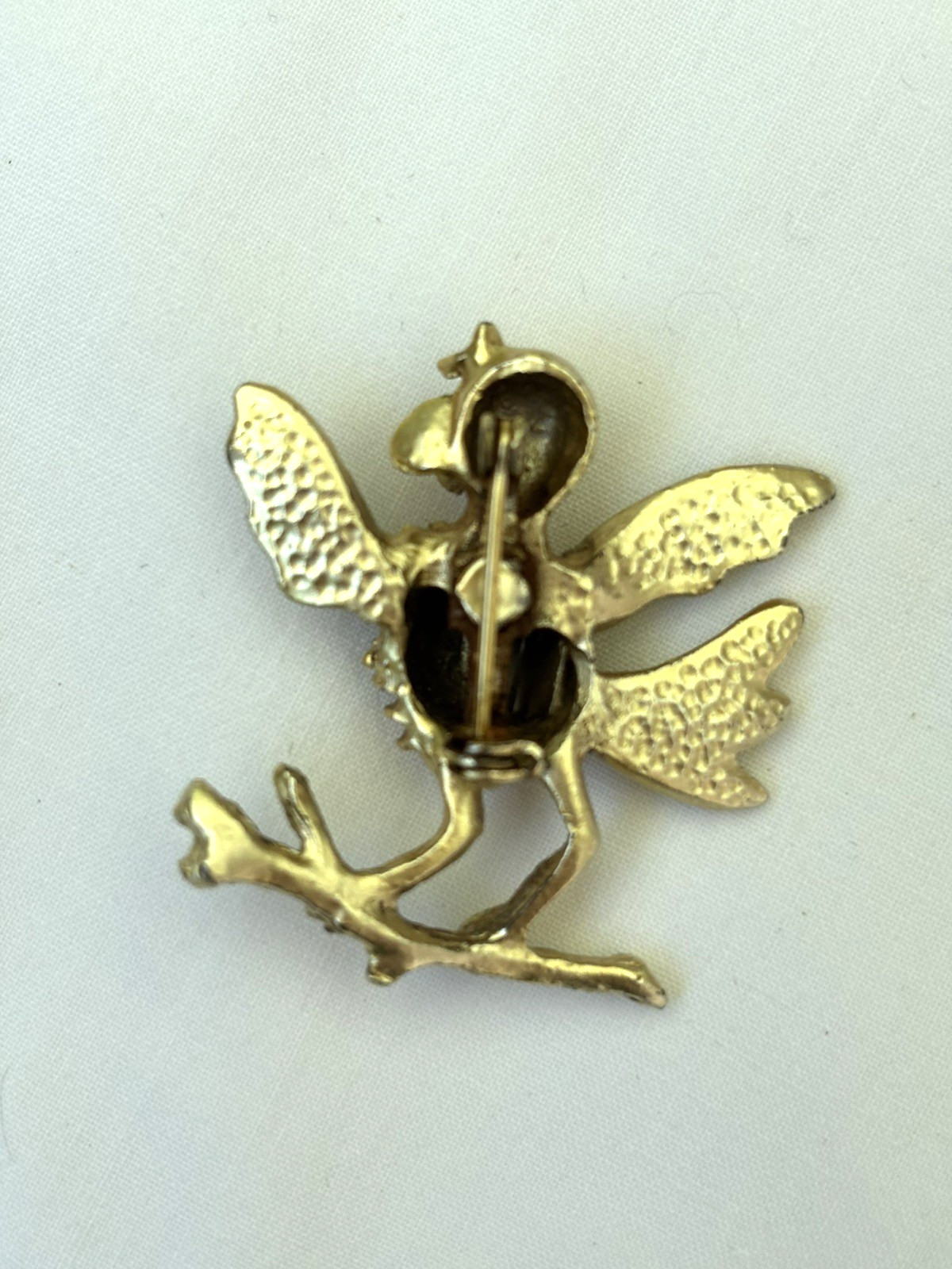 Vintage Gold Plated Satin Finish Singing Bird Perched on Branch Pin Brooch 60’s