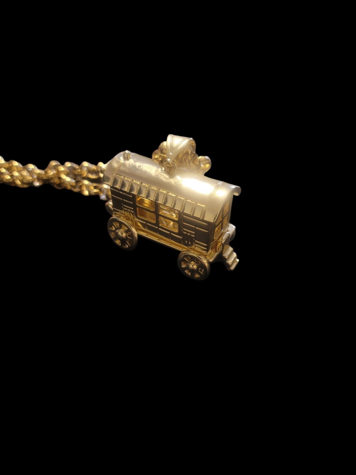 Gold Plated Belcher Chain And Gypsy Romany Vardo Pendant. Bling Roma Wagon