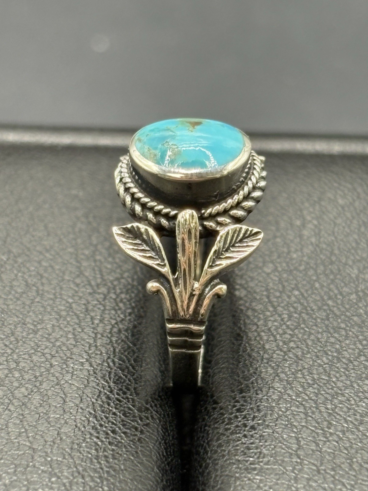 New Condition Sterling Silver Turquoise Plant Botanical Oshank Ring Size 7 E11