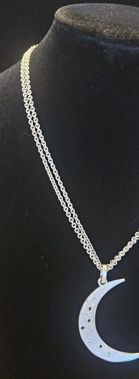 Brighton Cosmos Crescent Moon W/ Crystals Silver Tone 30″-33″Adj Inch Necklace