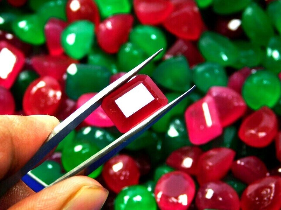 100 Ct Natural Loose Gemstone Lot Emerald and Ruby Certified Mix Shape Mined