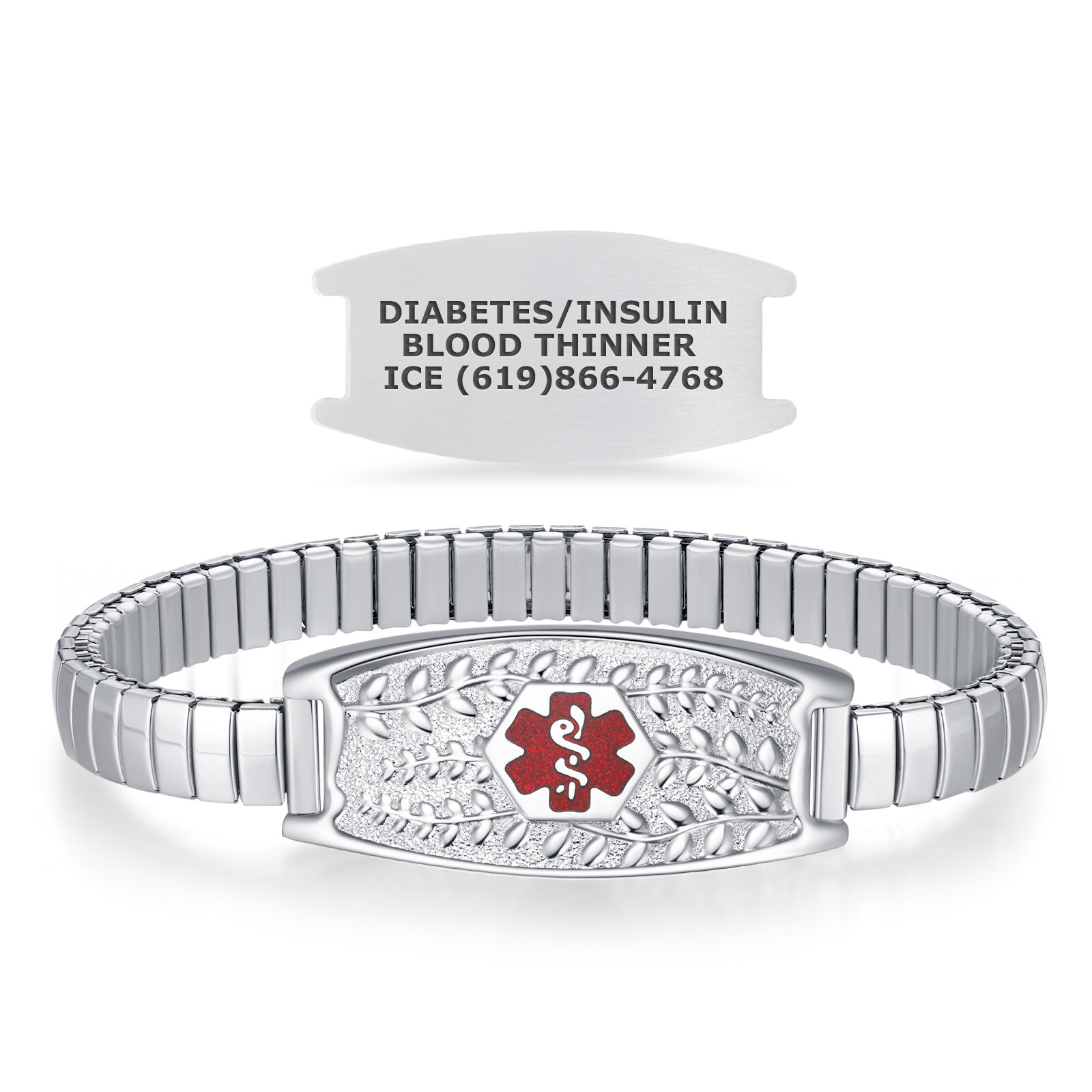 Divoti Olive Slip-over Stretch Custom Engraved Medical Alert ID Bracelets
