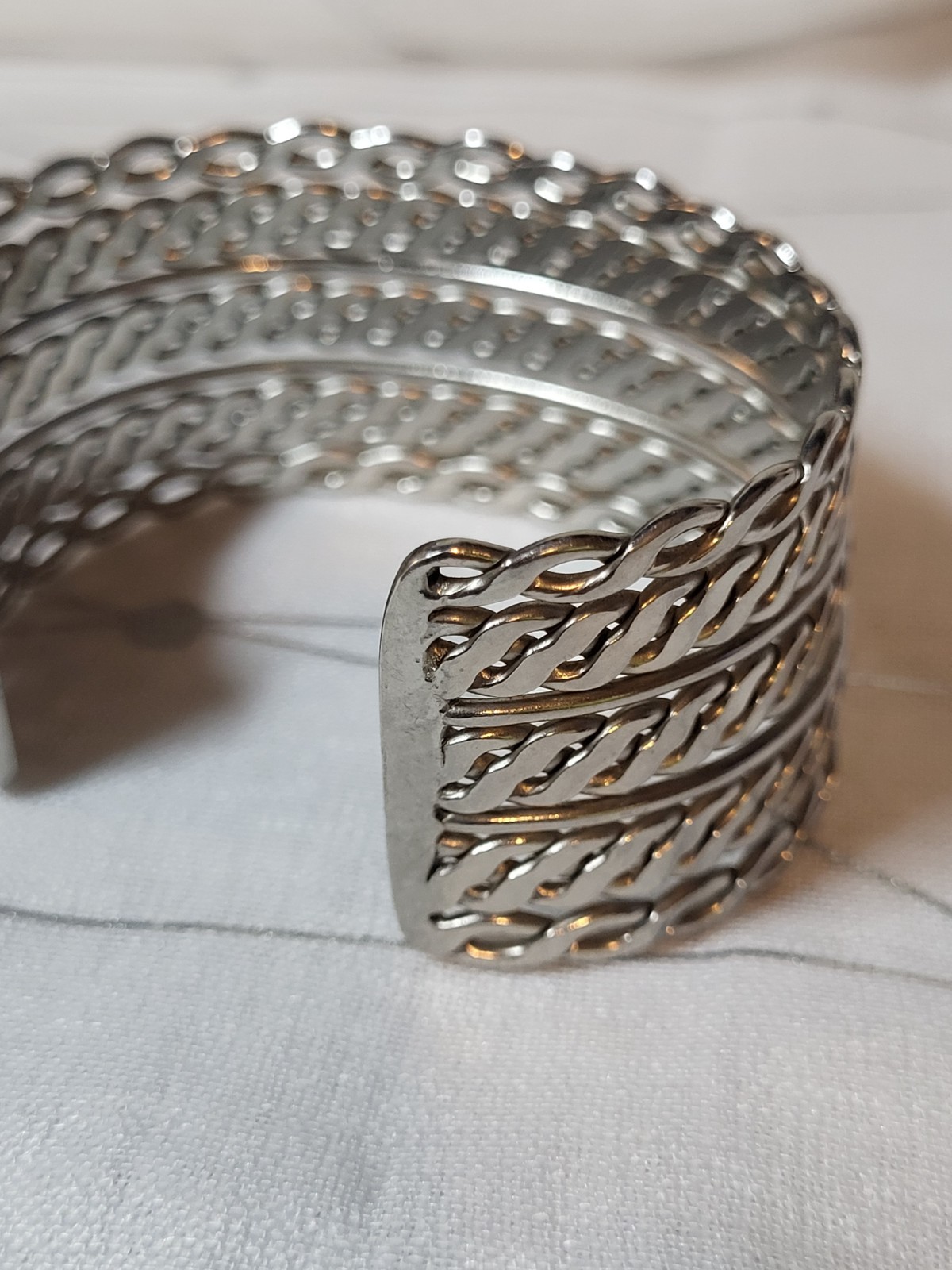 Silver Tone Chain Open Cuff Bangle Bracelet Women’s 7 inch Adjustable Jewelry