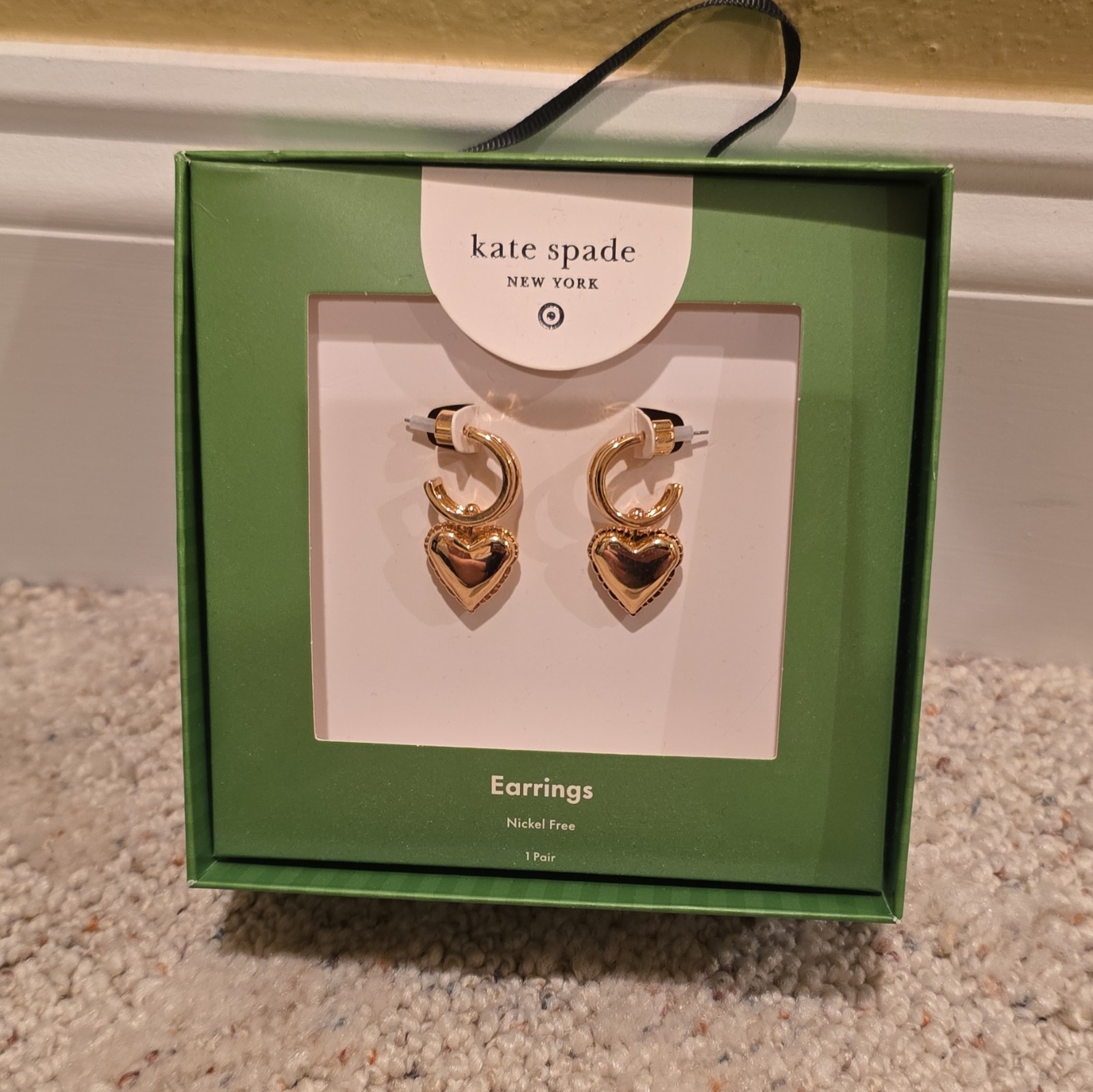 kate spade new york Gold Tone Heart Dangle Hoop Earrings Nickel-Free