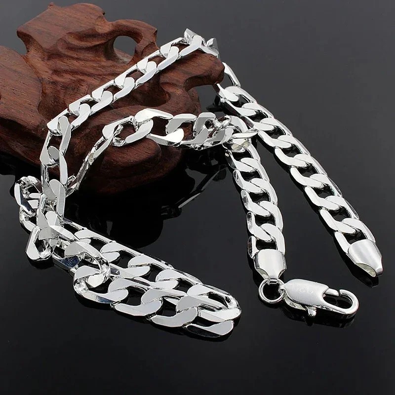 Collar de Plata de Ley 925 para Hombre Cadena Clásica de 8MM y 20/24 pulgadas