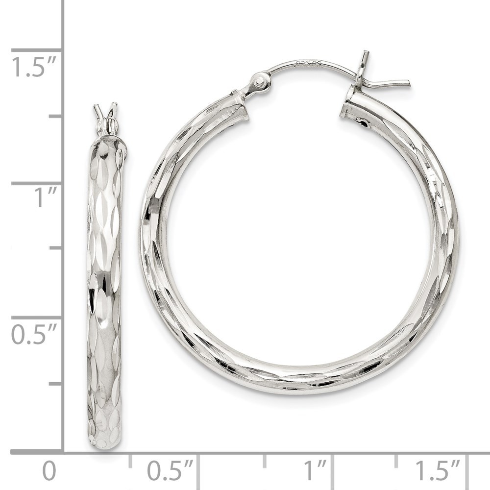 3mm, Satin Polished D/C Sterling Silver Hoops – 30mm (1 1/8 Inch)