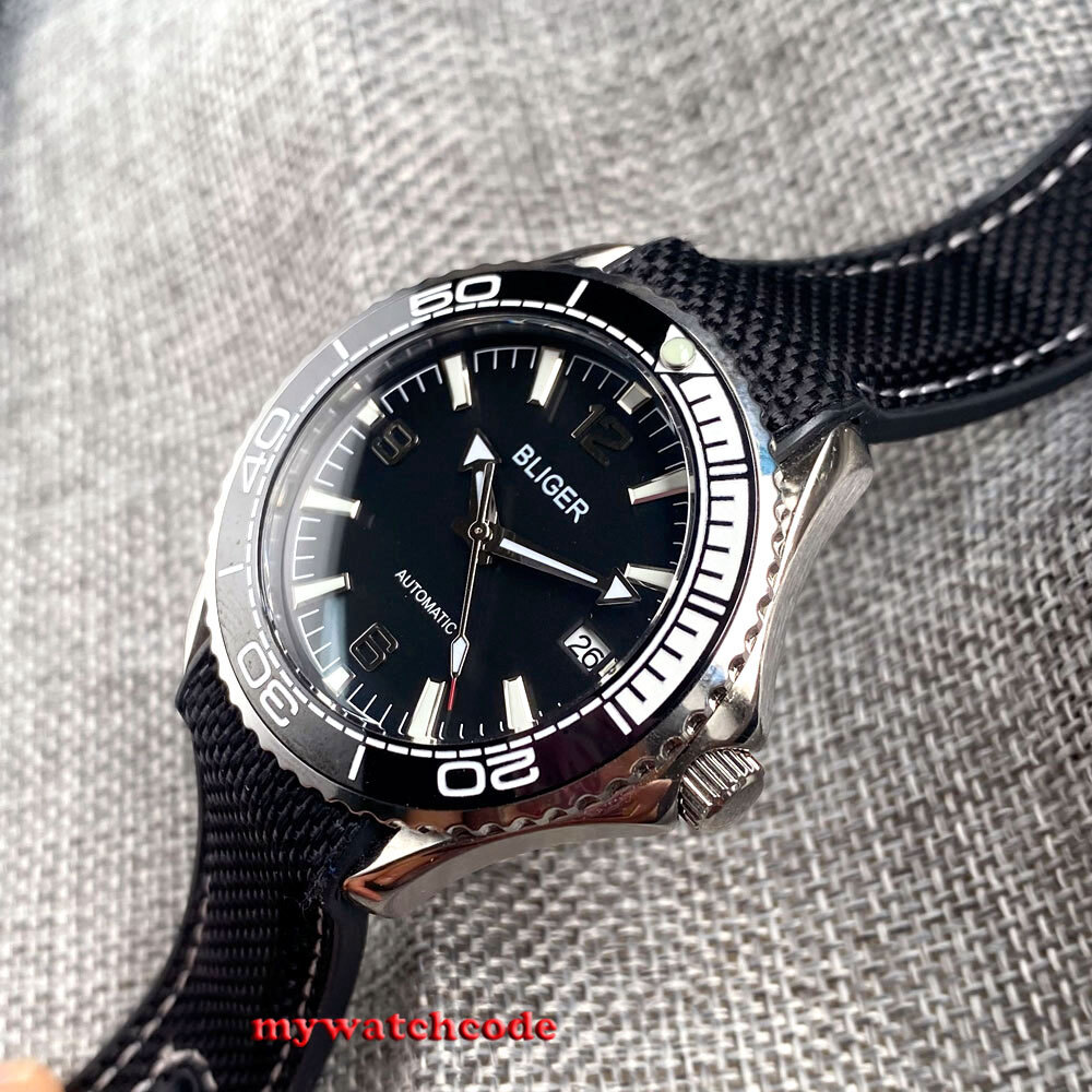 41mm Bliger Black Dial Sapphire Glass 24 Jewels NH35A automatic mens watch
