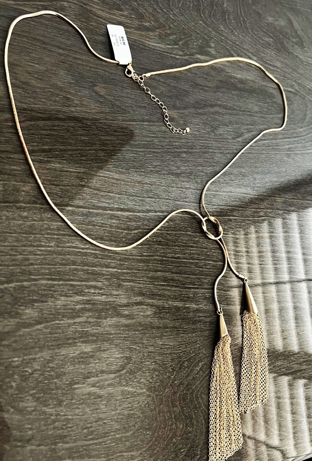 10 Snake Chain Lariat Goldtone Double Tassel Necklaces approx 30 inch chain