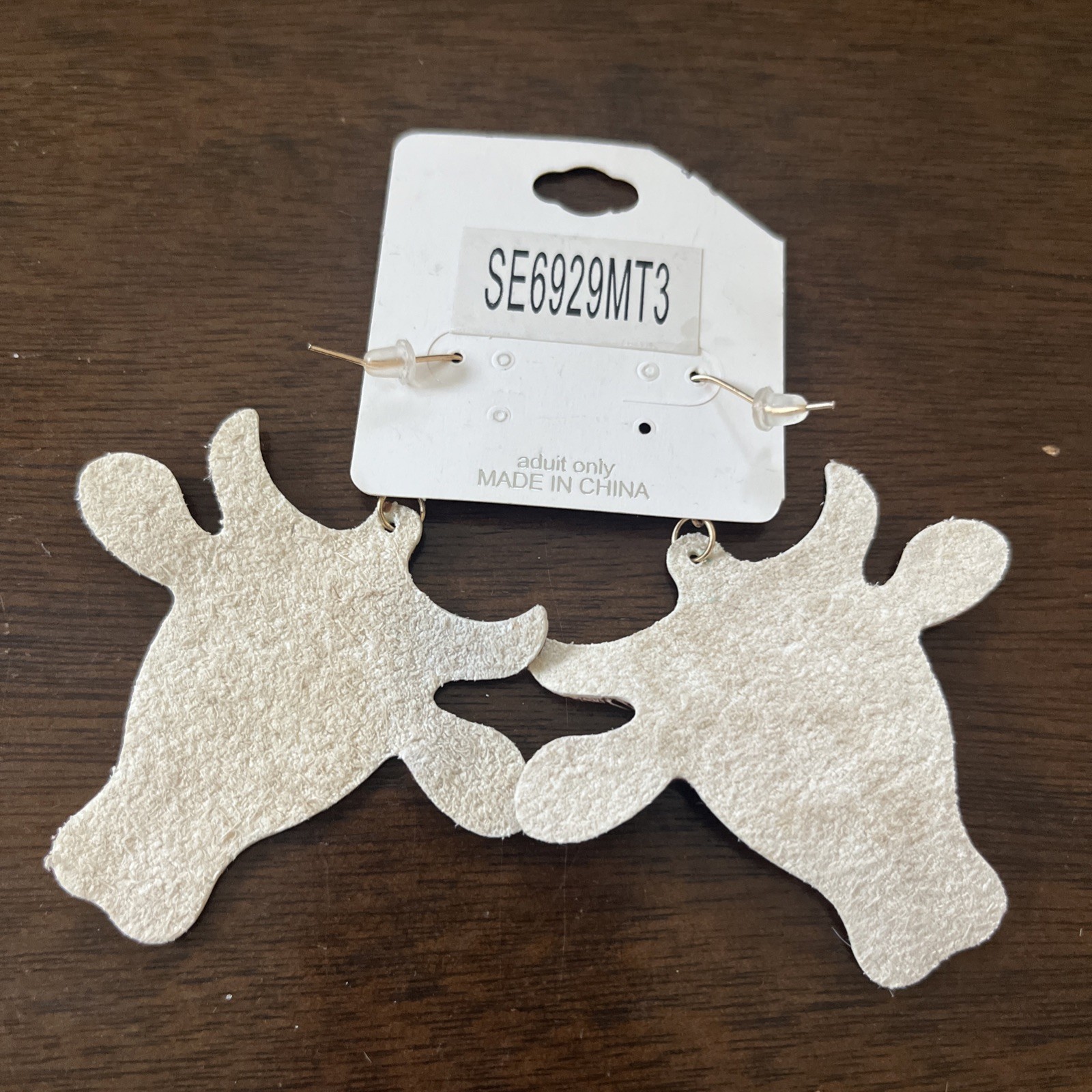 NEW Black White & Brown Spotted Leather Cowgirl Boho Western Cow Head Earrings