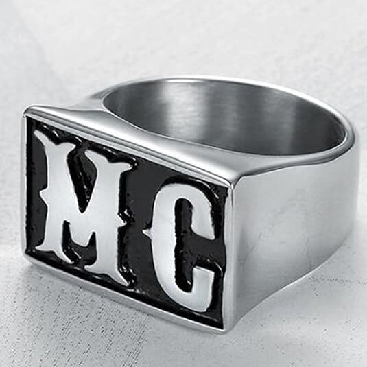 MC Ring Stainless Black Motorcycle Club Biker Sz 7 thru 15